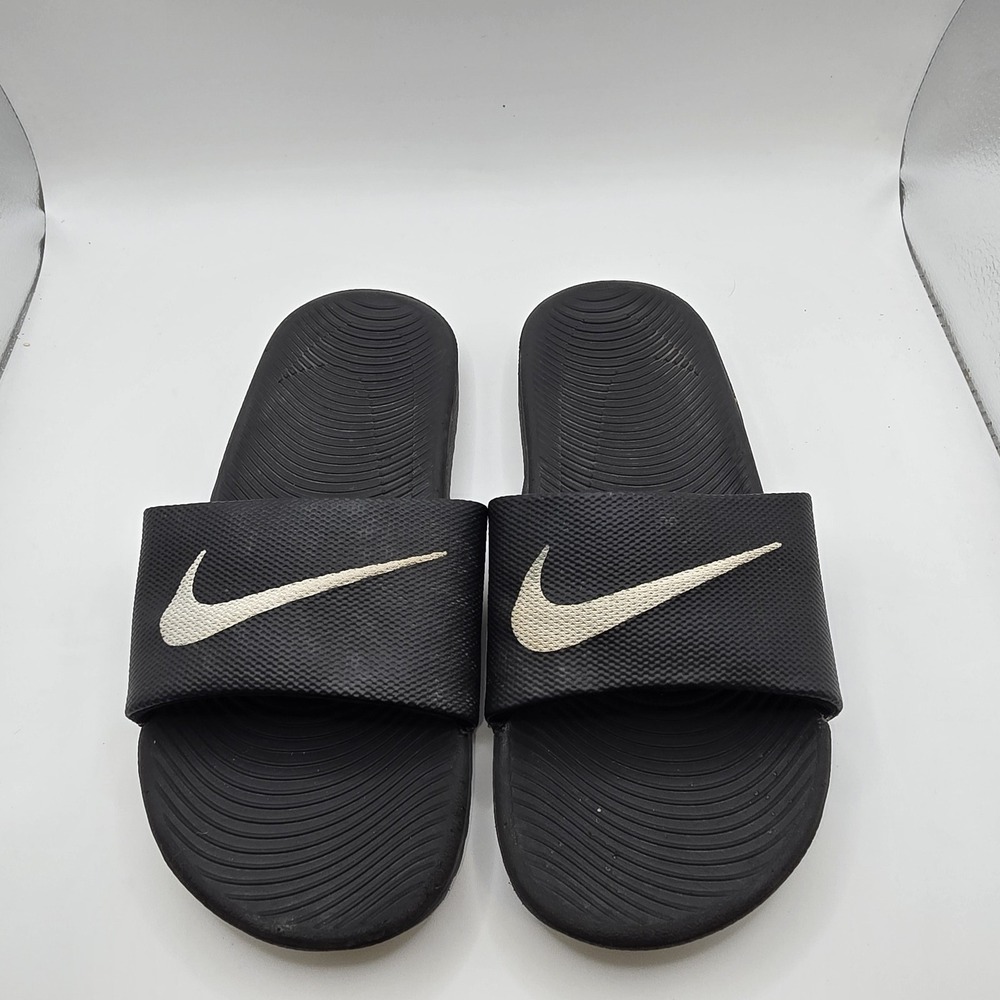 Nike Women's Black Slide Size 5 White Swoosh Slip-On Athletic Sport‎ Slide